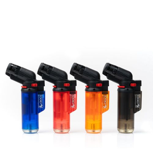 Crocs Torch Lighter, Refillable Butane Torch Lighters, Windproof Lighters with Butane Included for BBQ, Grill, Candles, Campfires, Cooking Torch Lighter with Safety Lock and Ready to Use - 4 Pack