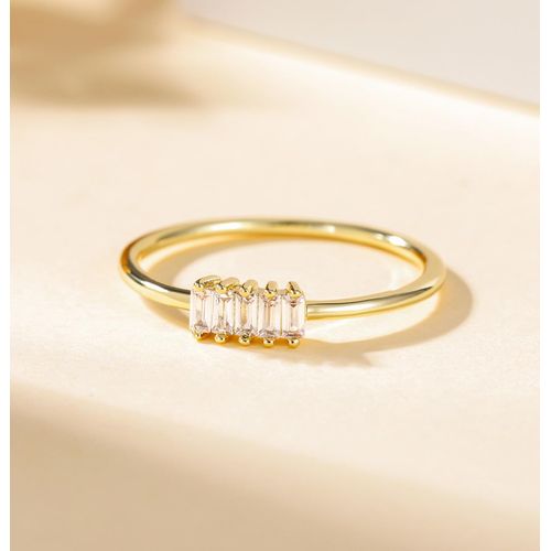 TIGRADE 1.5mm Eternity Ring 14k Gold Plated Stacking Ring Baguette Cubic Zirconia Petite Wedding Band for Women Size 3-12, Gold, Size 8