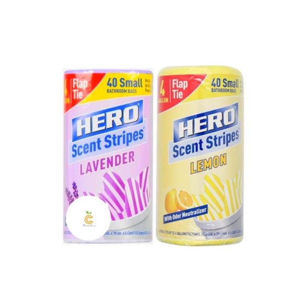 Hero Small Flap-Tie Trash Bags - 4 Gallon, Lavender & Lemon Scent, Bonus Clementine Sticker - 40 Count - Pack of 2 40 Count (Pack of 2)