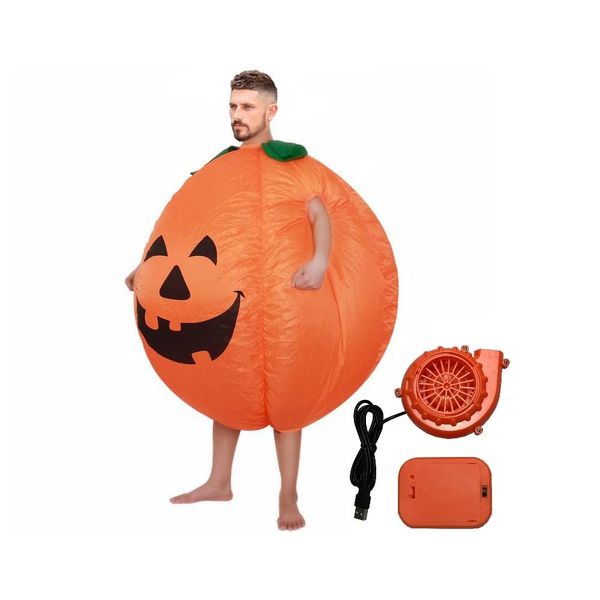 Entregando amor e paz Pumpkin Costume, Hat + Blower, 3-Piece Set, Inflatable Full Body Costume, Suitable Height 59.1 - 74.8 inches (150 - 190 cm), Waterproof Material, Inflatable Specifications (Pumpkin)