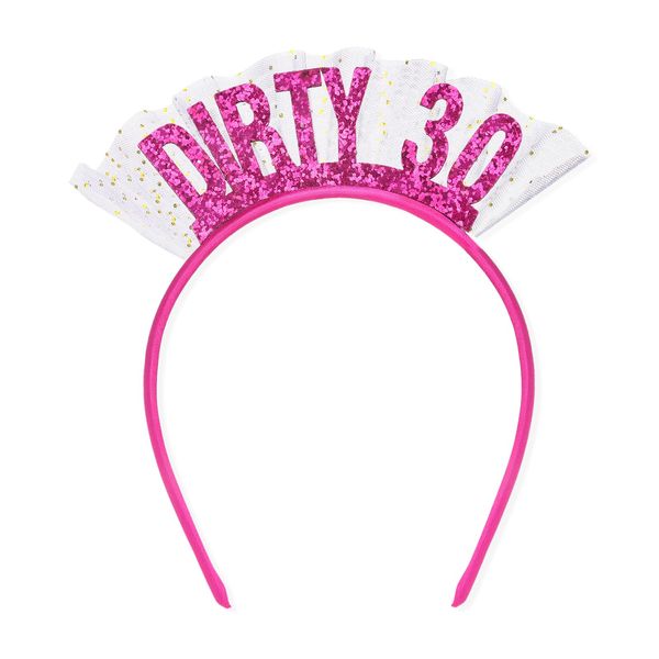 Semato 30th Birthday Decorations for Her Hot Pink Dirty 30 Birthday Headband with Veil Birthday Crown 30th Birthday Girl Headband Happy Birthday Headband Tiara Birthday Headband for Women