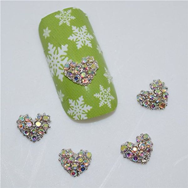 10pcs Rhinestone Heart-Shaped 3D Nail Art Decorations, Alloy Nail Charms, Nails Rhinestones Nail Supplies Heart Plus Nail Glue