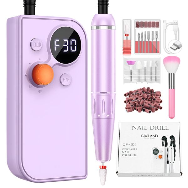 Saviland Nail Machine Drill Machine - Electric Nail Drill Electric Nail File Nail Drill with Bit 30000RPM Acrylic/Gel Nail Removal Rechargeable Manicure Pedicure Kit for Salon Home Purp..