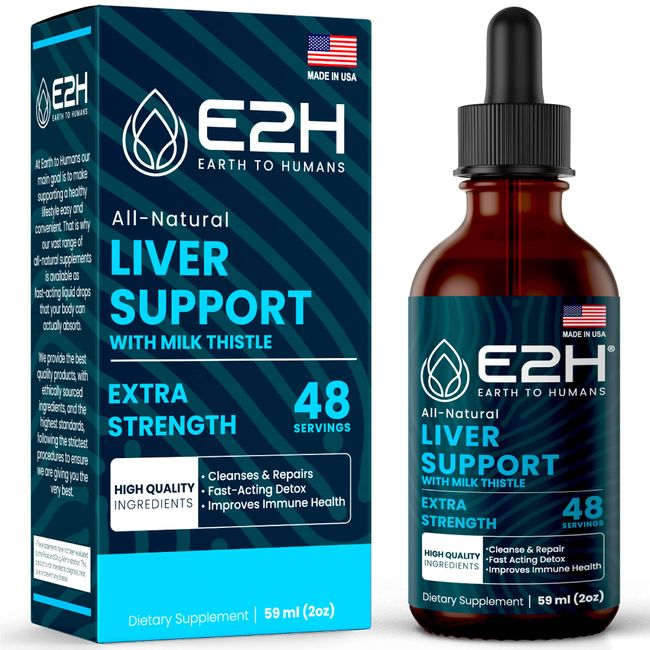 E2H Liver Support Supplement with Milk Thistle - Liver Cleanse and Detox - Artichoke Extract, Dandelion Root, Chanca Piedra, and More - Absorbent Liquid Formula - 2 Fl Oz