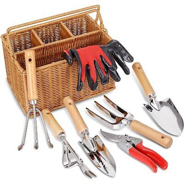 Garden Hand Tools Set  Basket  Pruning Shears Cultivator Gloves Stainless Steel