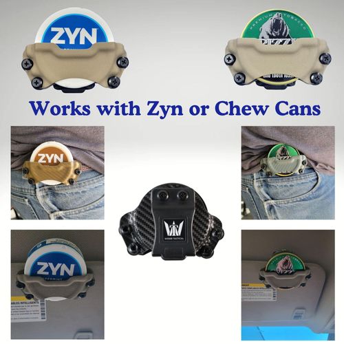 American Made Zyn Holder- Weber Tatical Kydex Container for Zyn, Caffeine Pouches, Snus Can, Zyn Tin, Zyn Case, Slim Profile, Easy Carry or Attach to Belts, Bags & Car Visor, Carbon Fiber Red
