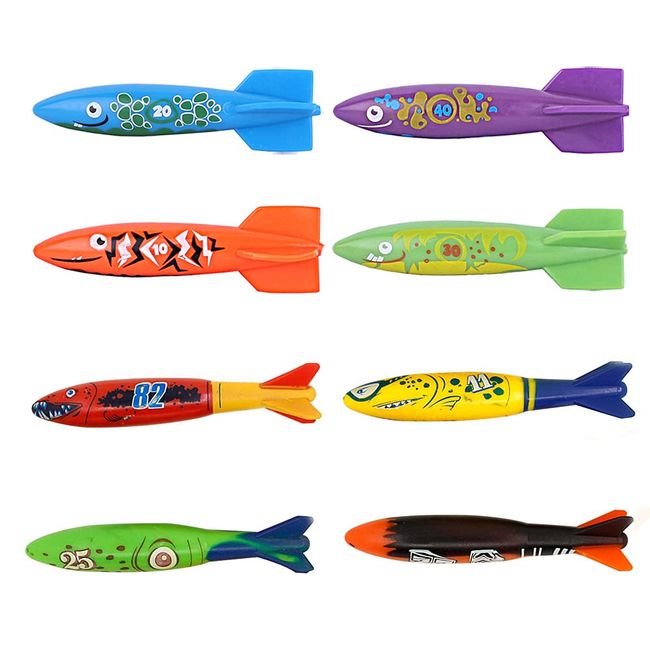 ZHFUYS Pool Toy Throwing Torpedo Shark Torpedo Diving Toy,8 Pack