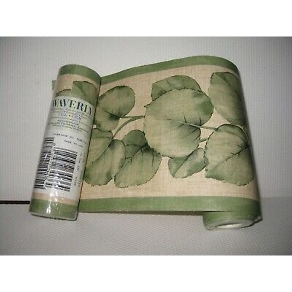 2 Rolls Vintage Waverly Wallpaper Border Green Leaf Linen Look Pattern #5501310