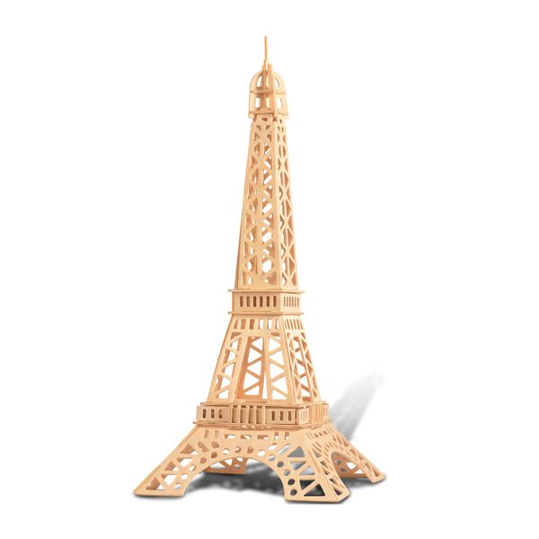 Puzzled 3D Puzzle Eiffel Tower Wood Craft Construction Model Kit,Fun and Educational DIY Wooden Toy Assemble Model Unfinished Crafting Hobby Puzzle to Build and Paint for Decoration 52 Pieces Pack