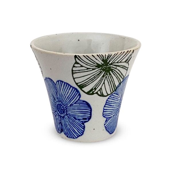 J-kitchens Izan Kiln Cup (Tea Cup), Hasami Ware, Made in Japan, 4.5 fl oz (140 cc), Flower Pattern, Blue