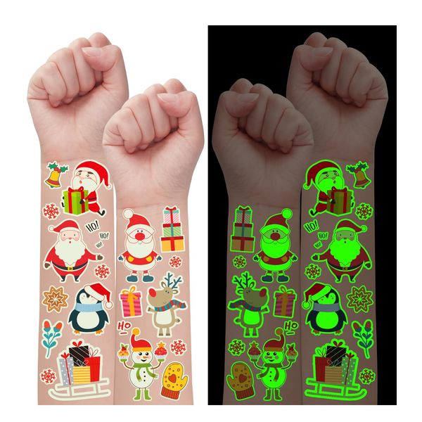 Leesgel Glow Tattoos for Kids Christmas Stocking Fillers, 260 Styles Santa/Sweets/Snowflakes/Snowman/Xmas Tree Tattoo Stickers, Christmas Decorations Party Games Toys Eve Boxes Ideas Crafts Supplies