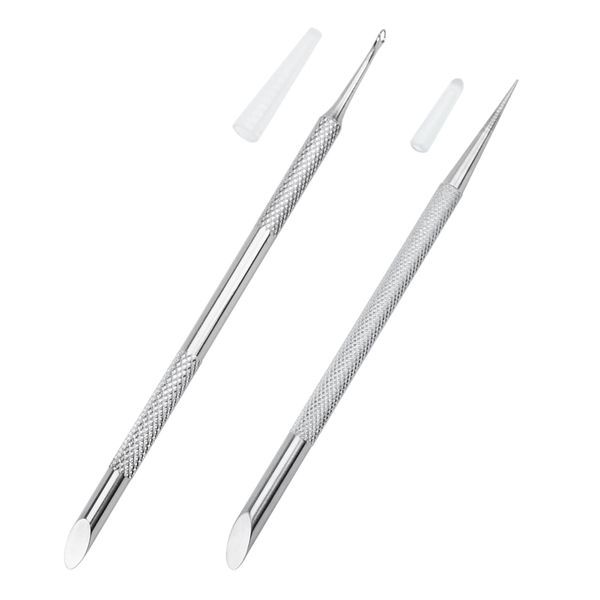 Bekecidi Professional Cuticle Pusher Tool Set, 2 Pcs Double Head Nail Gel Polish Remover Tool, Stainless Steel Manicure Cuticle Peeler Nail Scraper for Fingernails and Toenails