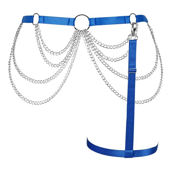 Women's Body Harness Fashion Leg Garter Belt Plus Size Metal Chain Cutout Punk Garter Thigh Gothic Carnival Wife Clothing (Royal blue)