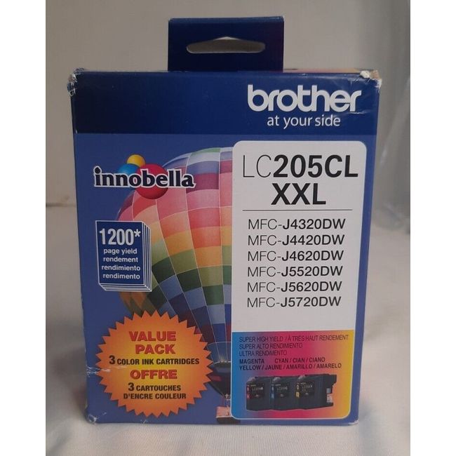 Genuine Brother LC205CL XXL 3-pack Ink Cartridges Yellow Cyan Magenta Exp 11/ 21