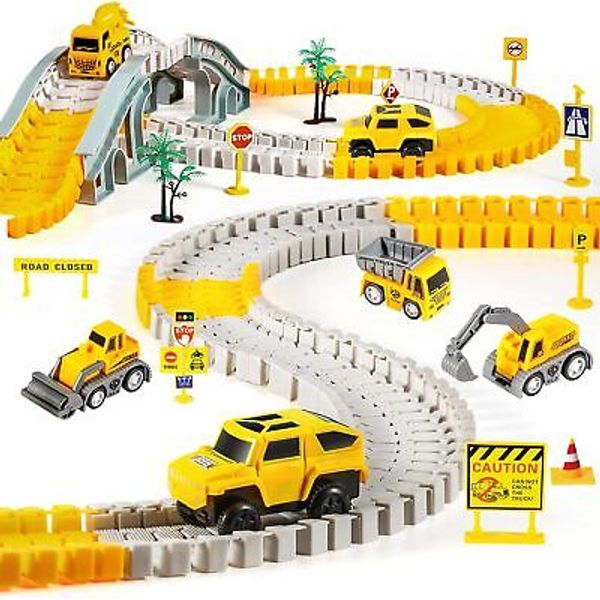 260 PCS Construction Race Tracks for Kids Toys, 2 Electric Cars, 4...