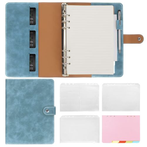 Skycase A5 Binder Notebook Folder Portfolio, 6 Holes Loose Leaf PU Leather, Ring Binder Planner, Ring Binder DIN A5 Diary Ring Binder Cover with Filling Paper/Binder Pockets/Paper Sheet, Blue