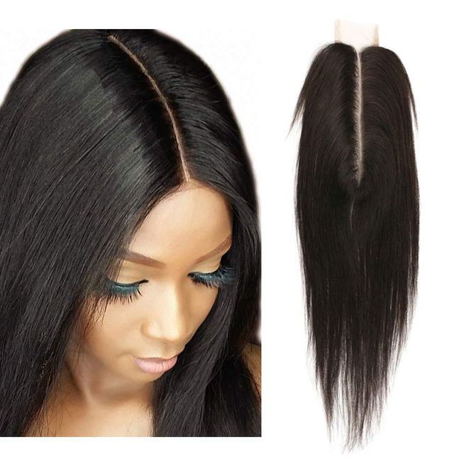 SingleBestHair Lace Closure Human Hair Silky Straight 2x6 Middle Part Closure with Baby Hair 100% Unprocessed Brazilian Virign Remy Hair Natural Color (10 inches)