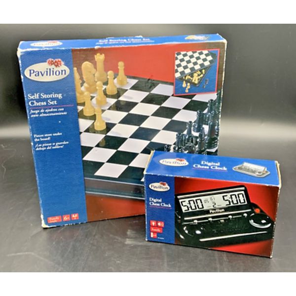 NEW Chess Clock Pavilion Self Storing Chess Set and Digital Toys R Us *Read*