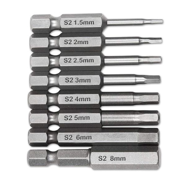 Hex Wrench Bit Precision Screwdriver Set, 0.25 inches (6.35 mm), Magnetic Adsorption, Hexagon Bit, 2.0 inches (50 mm) Length, H1.5-H8, Electric Screwdriver Bit Tool, Pack of 8