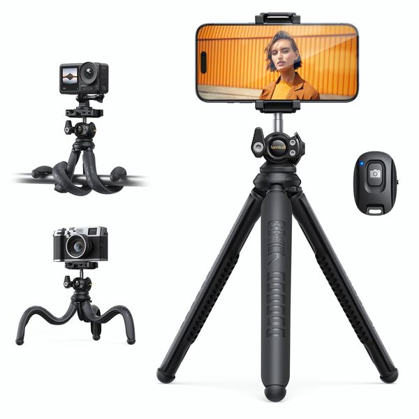 (Multi-functional, 3 Legs) Wiggle Smartphone Tripod Stand with Remote Control: Lamicall Mini Tripod, GoPro, Condigi, Mobile Phone, 1/4 inch Screw, Video Camera, Flexible, Wrap, 360 Degree Adjustment,