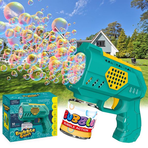 Panamalar Bubble Gun for Kids, Bubble Machine 10 Holes Bubble Making Toy with Lights, 10000+ Bubbles per Minute with Bubble Solution, Portable Bubble Guns Machine for Outdoor Birthday Party Wedding