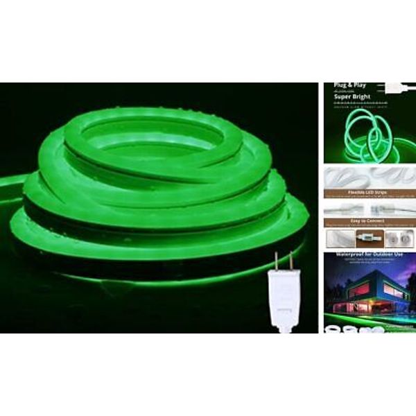 LED Neon Light Rope, 33ft/10m Plugin Neon Strip Lights, AC 110V 33.0 Feet Green