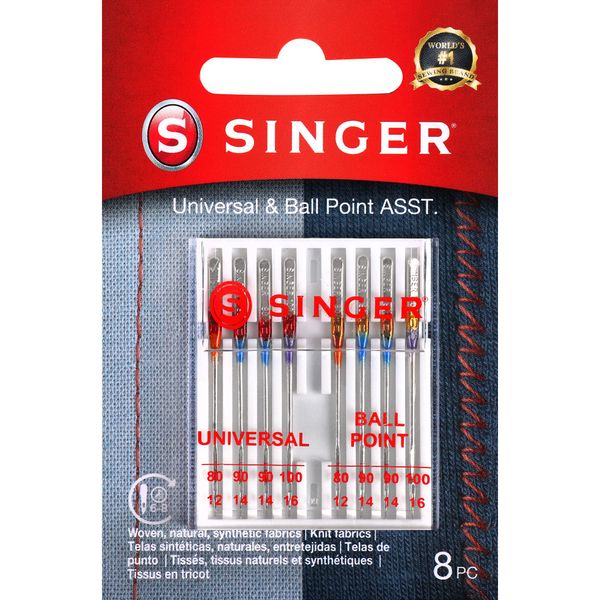 SINGER 04800 Universal Regular Point and Ball Point Sewing Machine Needle, Assorted Sizes, 8-Count