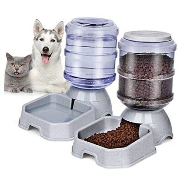 Pet Feeder and Water Food Dispenser Automatic for Dogs Cats, 100% BPA Grey