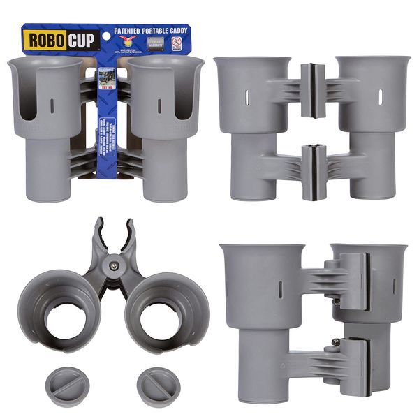 ROBOCUP, (Gray), Best Cup Holder for Drinks, Fishing Rod/Pole, Boat, Beach Chair, Golf Cart, Wheelchair, Walker, Drum Sticks, Microphone Stand