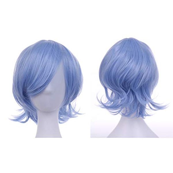 Pumpkin Parade Wig 3 Piece Set Short Wolf Full Hair Net with Stand Water Blue