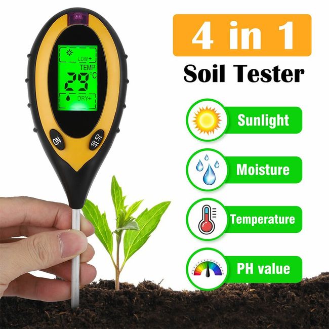 4-in-1 Soil Moisture Meter ,Digital Plant Temperature/Soil Moisture/PH Meter/Sunlight  Intensity/Environment Humidity Backlight LCD display Soil Test Meter for  Gardening, Farming,and Outdoor Plants 