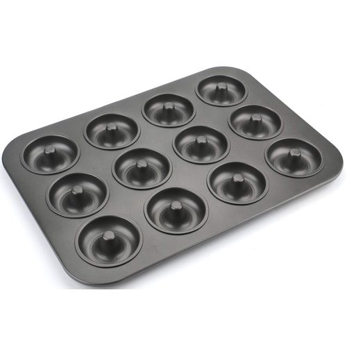 Lawei 2 Pack 12-Cavity Non-stick Donut Pan, Carbon Steel Donut Baking Pan for Muffin, Cake, Dessert, Mini Bagel Mold Donut Trays for Oven, Microwave, Freezer Safe