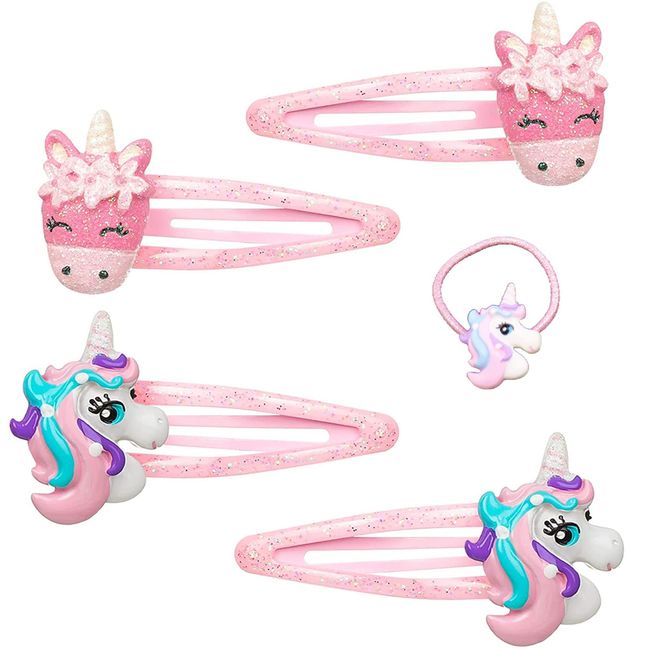 Queerelele Einhorn Haarspangen Einhorn Haargummis PVC Cartoon Haarspangen Haarklammern zum Kinder Einhorn Haarschmuck Mädchen Haarclips für Kleinkinder, Mädchen, Haar-Clip Zubehör Geschenk (5 Stück)