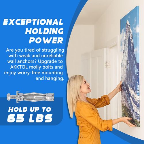 AKKTOL Molly Bolts for Drywall Plaster Walls, Hollow Wall Anchors Heavy Duty with Setting Tool, Metal Wall Anchors and Screws Kit for Drywall Hollow Wall Plaster Walls, 30PCS in 6 Sizes