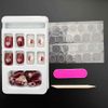 Wedity 24Pcs claret Short Chessboard Love False Nail Pearl Leaf Acrylic False Nails Press on Nails for Women Girls (D)