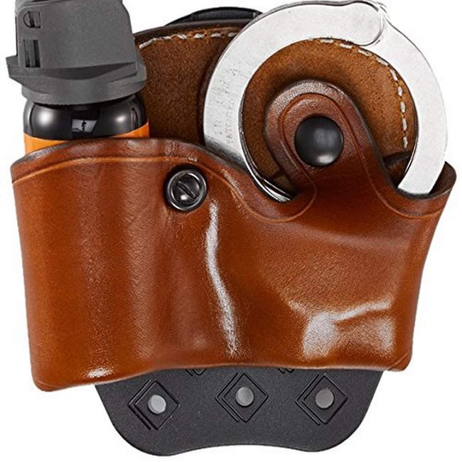 Aker Leather 619 D.M.S. (Dual Mounting Series) Mace/Cuff Case, Tan, Right Hand, Fits Most Standard 2oz. Spray and Chain Handcuffs