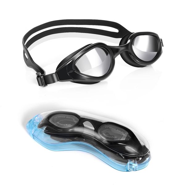 TOPLUS Swimming Goggles, No Leaking Anti Fog UV Protection Swim Goggles Soft Silicone Nose Bridge for Men, Women, Junior, Kids (Black&gey)