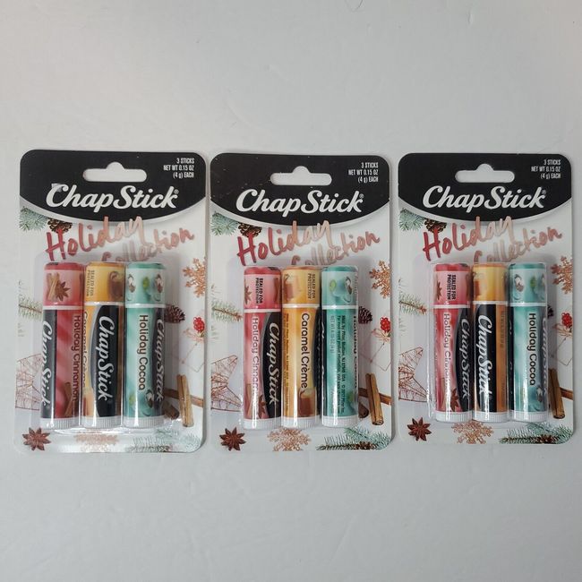 LOT OF 3: Chapstick Lip Balm Holiday Collection 3 Count Cinnamon Caramel Cocoa