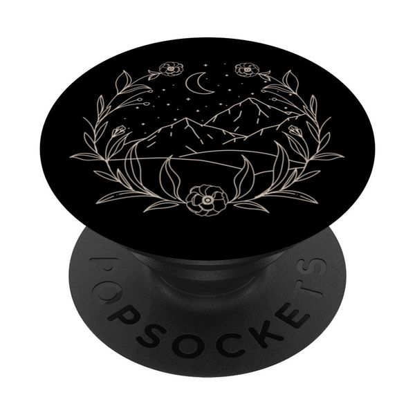 Boho Mountain Moon Night Botanical Floral Design PopSockets Standard PopGrip