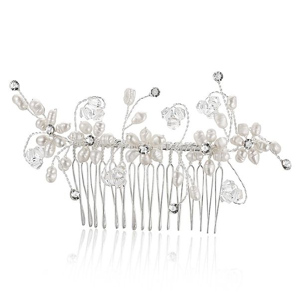 SAMKY Freshwater Pearls Floral Rhinestone Crystal Bridal Wedding Tiara Hair Comb FC046