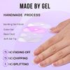 Stick On Nails Short - BTArtbox Square French Tip False Nails With Glue, 30Pcs Soft Gel Press On Nails in 15 Sizes, Reusable Semi-Transparent Glue On Fake Nails for Woman, French Girl
