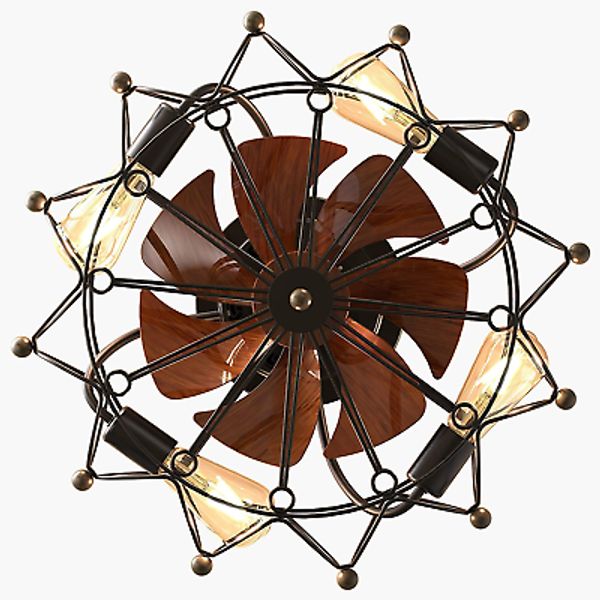 Caged Ceiling Fan with Light and Remote Control, Includes 5 Bulbs, 6 Speeds, Rev