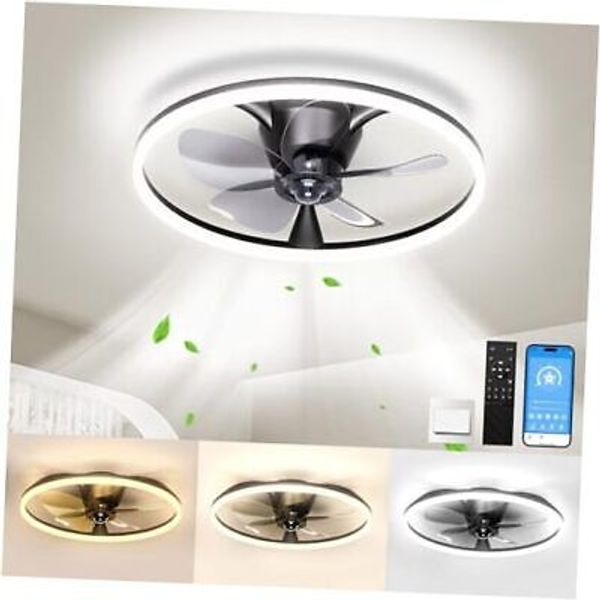 Ceiling Fans with Lights and Remote, 20'' Flush Mount Ceiling Fan of 150° Black