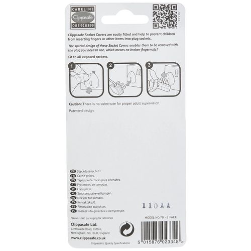 Clippasafe Plug Socket Covers, Pack of 6, White