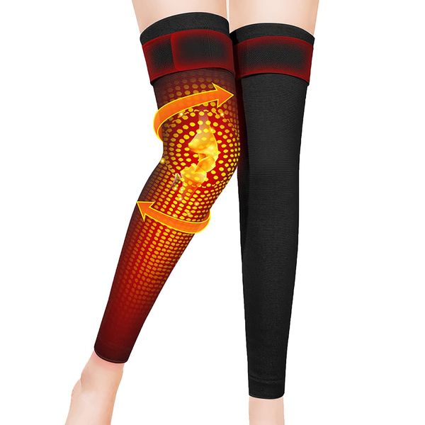 Self Heating Leg Warmers with Non Slip Straps Unisex Winter Warm Elastic Compression Knee Warmer 360° Wrap Automatic Heat Wormwood Hot Compress Knee Pads Cotton Over Knee Sleeves for Women Men