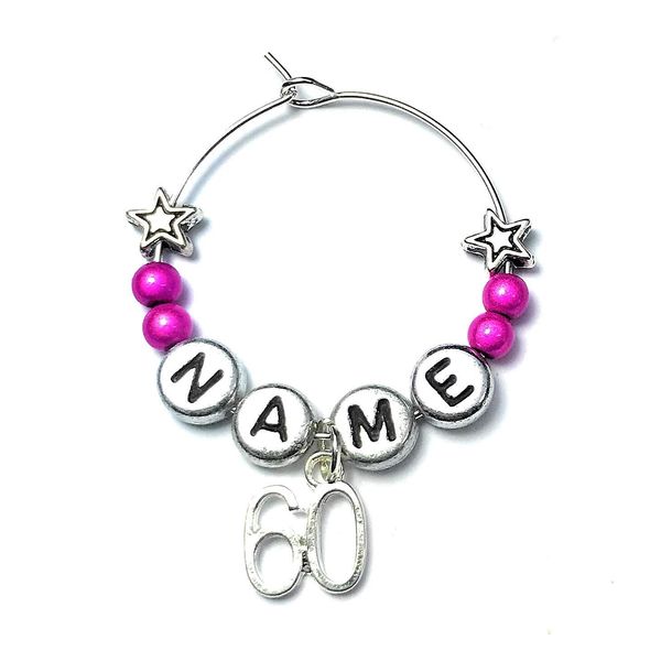 Libby's Market Place Personalised 60th Birthday Anniversary Wine Glass Charm on a Gift Card