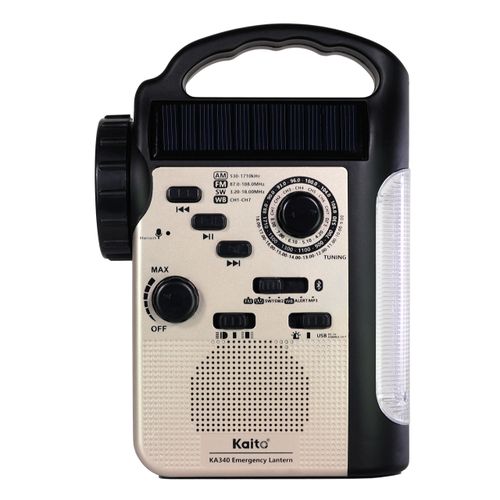 Kaito KA340 Solar Dynamo Hand Crank Rechargeable LED Camping Lantern for Emergency AM/FM/SW NOAA Weather Alert Solar Radio with Bluetooth, Flashlight, Phone Charger, MP3 Player & Siren (Gold)
