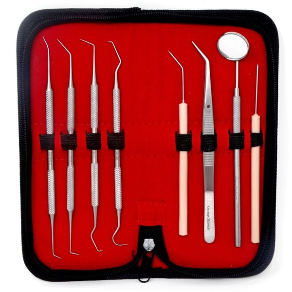 Professional Dental Kit Scaler, Probe, Steel Pick Mouth Mirror, Tooth Scrapers