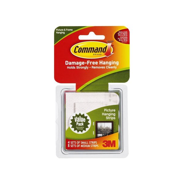 Command Picture Hanging Strips Variety Pack, 4 Small & 8 Medium Strips, 3 Pack – Damage-Free Wall Hanging
