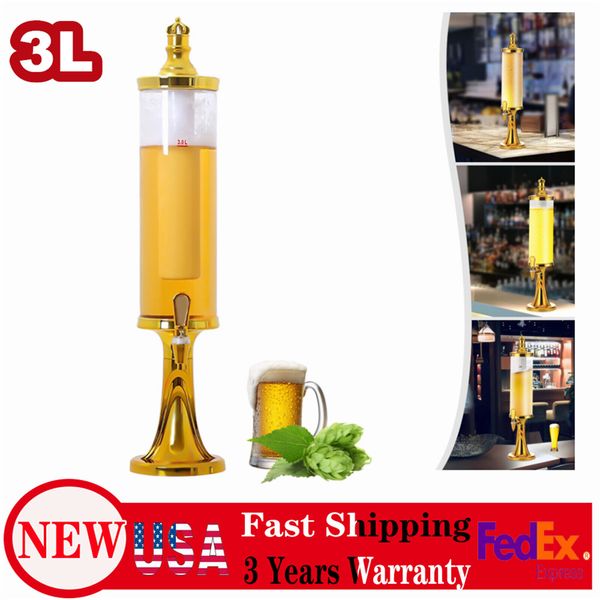 3L Beer Tower Beverage Dispenser Faucet Beverage Drink Dispenser LED Lights US